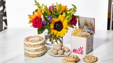 Flowers and candy arrangement on a table